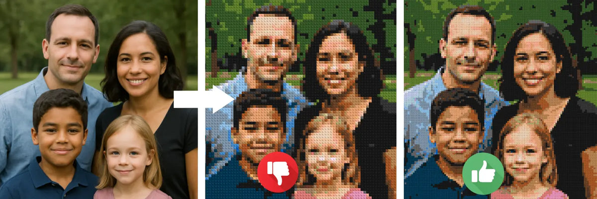 Familiefoto met het gezicht van een kind uitgelicht om de benodigde details in een mozaïek te tonen